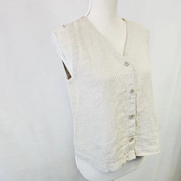 Eileen Fisher Organic Linen Tan Vest Petite Small - Picture 6 of 10